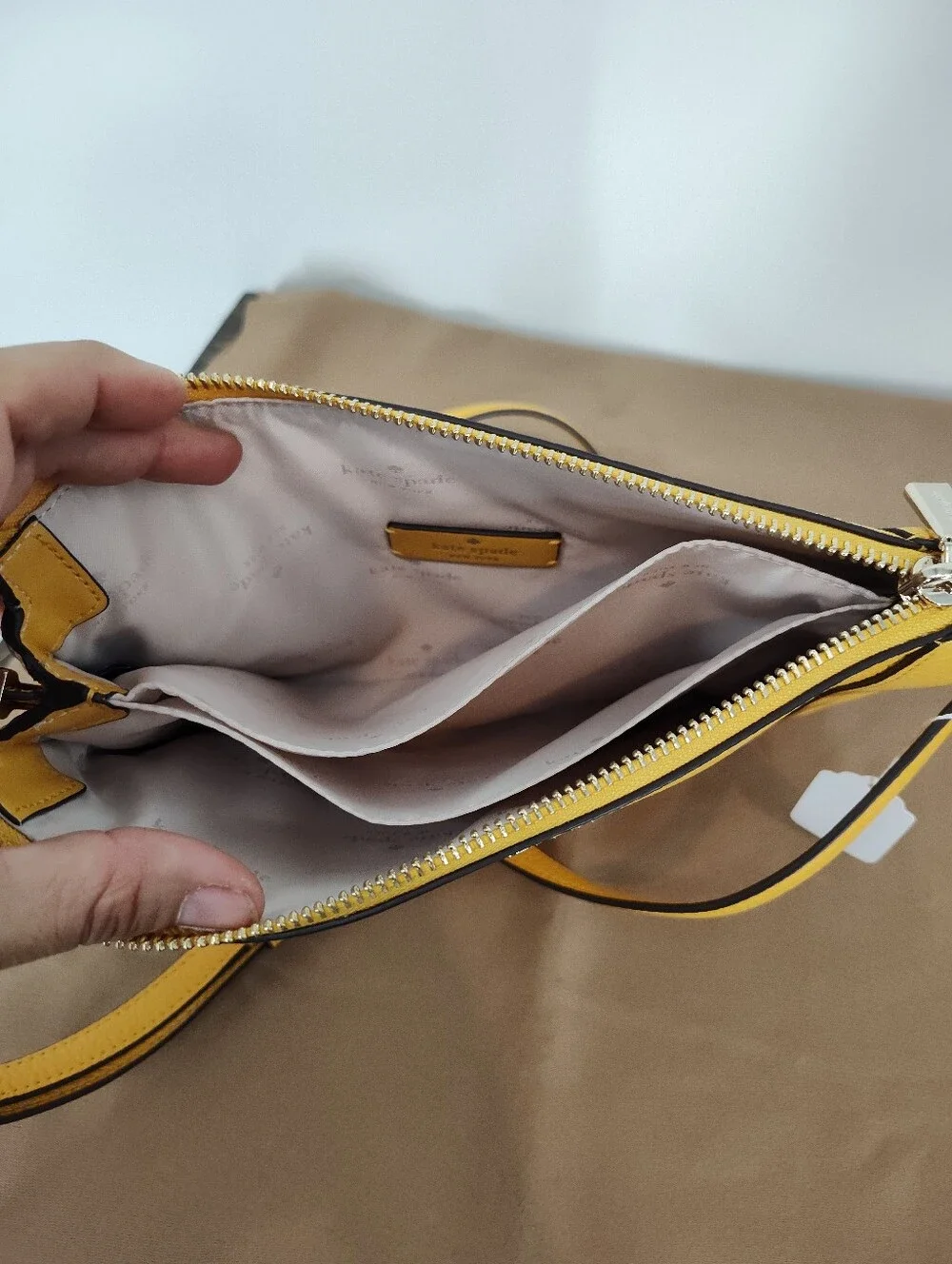 kate spade Yellow Pebbled Leather Lena 2 Compartment Crossbody Bag